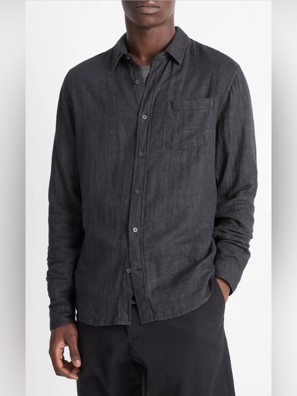 Vince Double Face Long Sleeve Button Up Shirt Heather Black Size Large